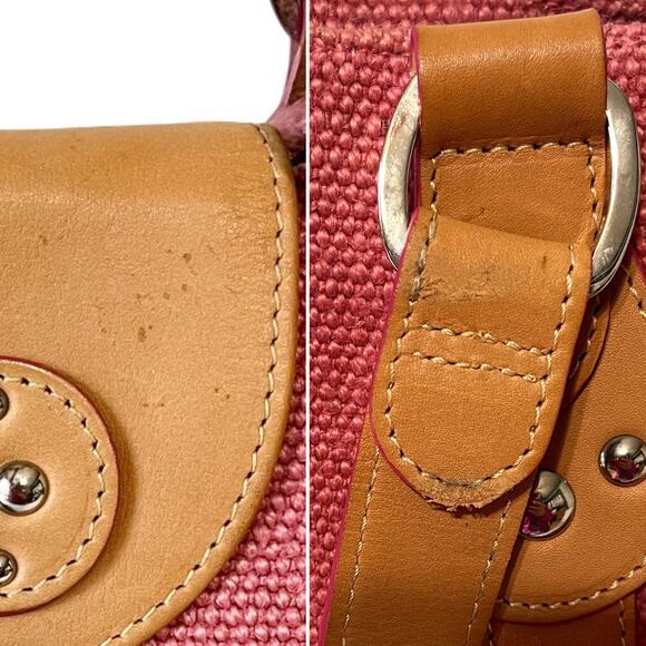 Longchamp Vintage Y2K Idole Pink Silver Canvas Tweed Leather Shoulder Bag France - Picture 7 of 9